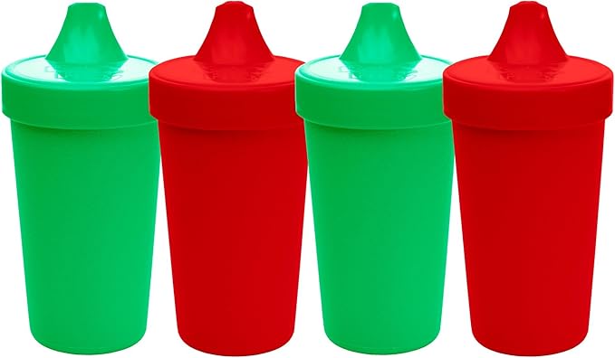 Re-Play Spill-Proof Sippy Cups - Reusable 10 Oz Set of 4, Dishwasher & Microwave Safe, Made in USA, Christmas