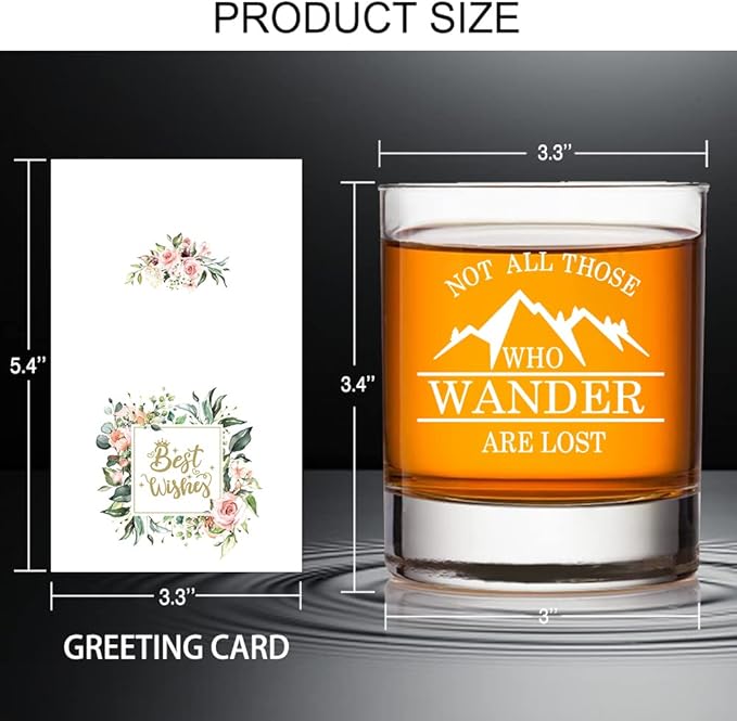 AGMdesign Funny Not All Those Who Wander are Lost Whiskey Glasses, Unique Gifts Idea for Outdoor Mountaineering Lovers, Funny Hiker Camper Gifts for Men Women Friends Hiking Camping Lovers Boyfriend