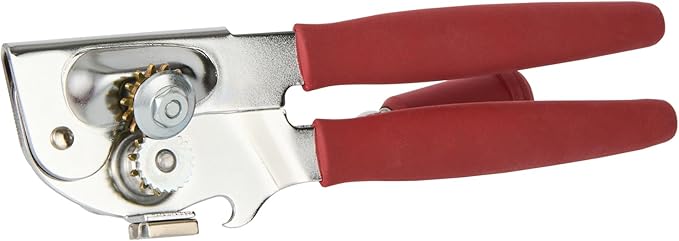 Restaurantware Stainless Steel Magnetic Manual Can Opener - German Standard Red Crank Can Opener with Magnet, Ergonomic Handles, Non-Slip - Heavy-Duty Hand Can Opener, Easy Turn, Sharp Blade