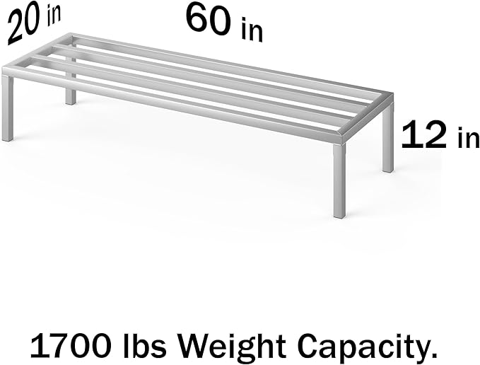 60" Long x 20" Wide | Height: 12" Off The Floor Aluminum Dunnage Rack | Storage in Restaurant, Kitchens and Garages and More!