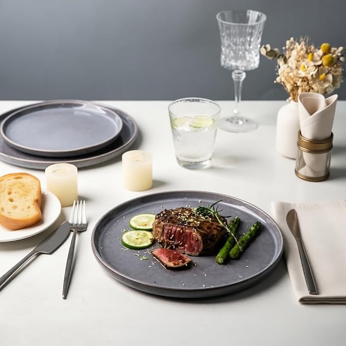 AmorArc Stoneware Dinnerware Sets,Round Reactive Ceramic Plates and Bowls Sets,Highly Scrath Resistant | Dishwasher & Microwave Safe Dishes,Service for 6 (18pc)