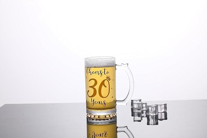 30th Birthday Gift，Men and Women Cheering 30th Birthday Beer Mugs，Cheers to the 30th Anniversary Beer Glass，30th Birthday Party Wedding Anniversary Decorative Gift, 18 Ounce (Cheers to 30 Years)