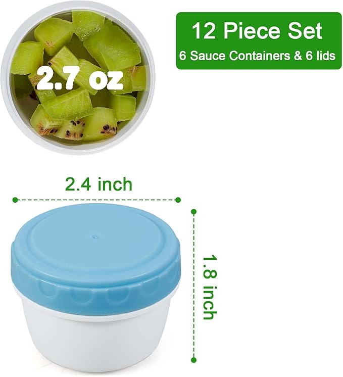 Caperci 6 Pack Salad Dressing Container To Go - 2.7oz Small Condiment Sauce Containers with Leakproof Lids for Bento Lunch Box, BPA-Free, Reusable (Vintage Colors)