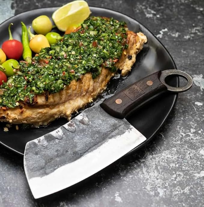 COOLINA Suratu Chopping Cleaver Chef's Knife, Multipurpose Handmade High-Carbon Stainless and Clad Steel, Kitchen, Home Cooking Knives