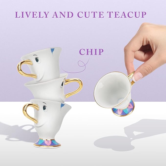 LEEPENK Cartoon Mrs Potts Teapot Beauty and Beast Teapot & Mug Chip Tea Set Cute Tea Cup Ideal Gifts for Girl and Home Decorationl