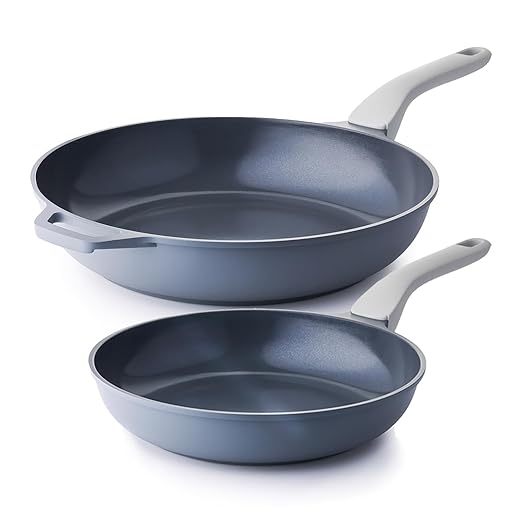 PRICUSIS Nonstick Ceramic Frying Pan, Skillet with Stay Cool Handle, Egg & Omelet & Chef's Pan, Induction Compatible & Oven Safe, Dishwasher Safe, PTFE PFAS & PFOA Free (10+12 Inch)