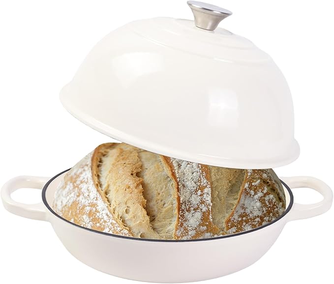 Dutch Oven for Sourdough Bread Baking, Enameled Cast Iron Dutch Oven Pot with Lid, Dome-Shaped Bread Dutch Ovens, 6 Qt, (White)