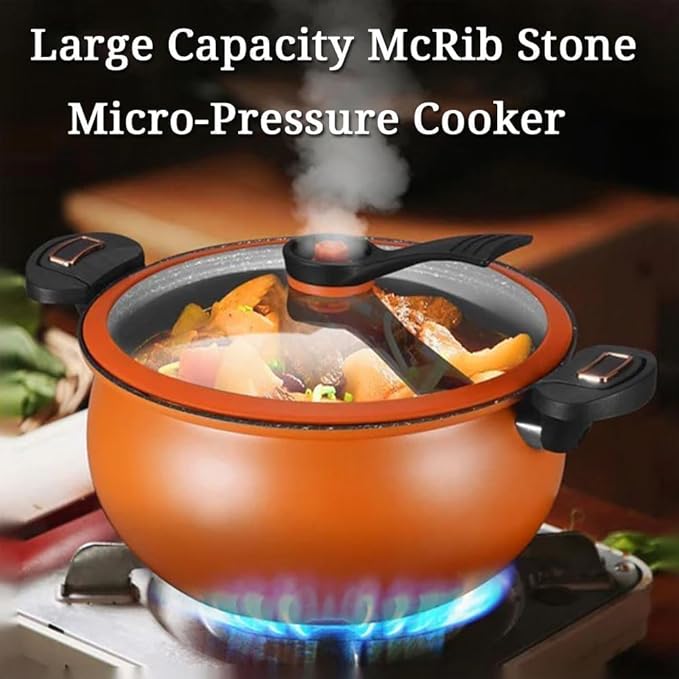 8QT Multifunctional Large Capacity Non-stick Pressure Cooker, 8QT Micro Pressure Cooker with Anti-Scalding Handle & Visible Glass Cover,Transparent Glass Cover, for Induction Cookers Gas Stoves (A)