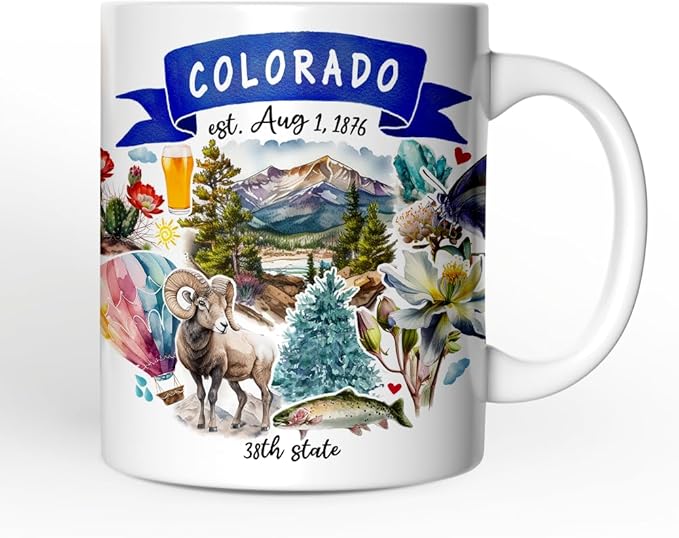 OrnamentallyYou State Travel Landmark Mugs – 12 oz Ceramic Coffee Cups, U.S. Souvenir Gift for Tourists (Artistic Colorado State Themes and Landmarks Mug)