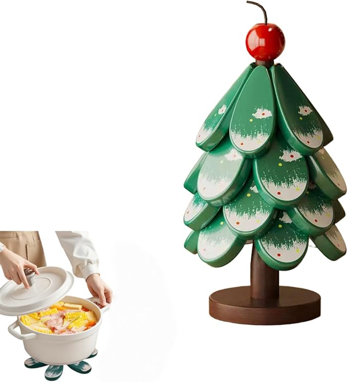 Christmas Tree Trivet,Wooden Tree Trivet Set of 4 Wooden Trivets & 1 Stand Like a Christmas Tree, Foldable Kitchen Wooden,for Hot Dishes Pot Bowl Teapot Hot Pot Holder (Cherry 4pair)