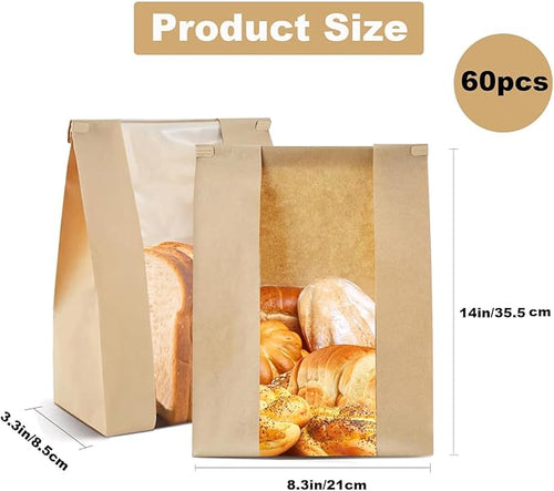 100 Pack Reusable Bread Bags with Tin Strip, Large Bakery Bags with Window, Beige, Kraft Paper with Polyethylene interior, Twist Tie Closure, Ideal for Homemade Bread, Sourdough, and More
