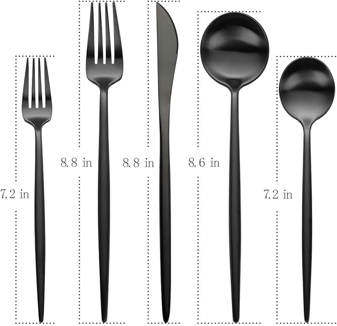 Devico Matte Silverware Set, 20-Piece 18/10 Stainless Steel Flatware Cutlery Utensils Tableware Set Service for 4, Great Gift for Friends/Family, Dishwasher Safe (4 sets, Black-A)