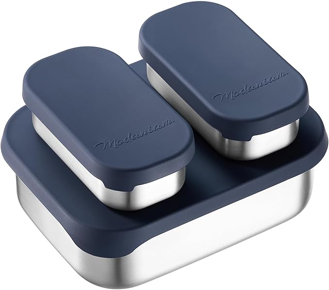 Flexibento - Leak proof Stainless Steel Lunch Box | Stainless steel bento box | Lunch Containers with Lids Meal prep| Snack Containers |Metal lunch Box|Small|1 * 27 oz + 2 * 6.5oz