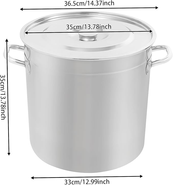 33L/34.8Qt Commercial Large Stock Pot with Lid,Nickel Free Stainless Steel Cookware Healthy Polished Stockpots, Induction Soup Pot for Cooking Home Use