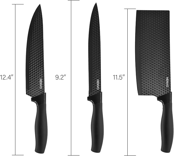 Kitchen Knife Set, 6 Piece Nonstick Ceramic Knife Set Anti-Rust Kitchen Knives with Ergonomic Handles (Black Handle)