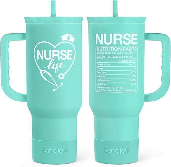Nurse Gift Tumbler 40oz with Handle and Straw – Nutrition Facts Insulated Stainless Steel Travel Coffee Mug for Nursing Friends - Gifts for Nurse Week, Appreciation, Birthday, Christmas