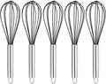 HARFINGTON 5Pcs Silicone Whisk 10" Kitchen Whisk Wire Whisks Beater with Stainless Steel Handle for Egg Milk Whisking Blending Beating & Stirring, Black