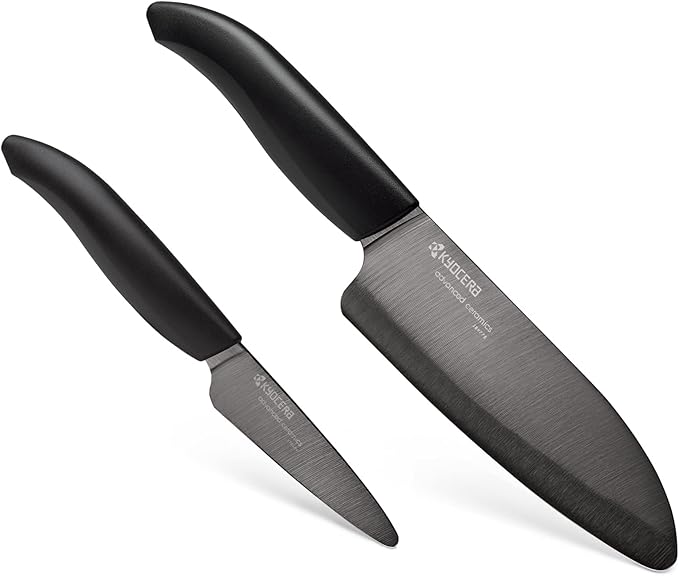 Kyocera Revolution Series Paring and Santoku Knife Set, Black Blade
