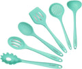 Culinary Couture Aqua Sky Silicone Cooking Utensils Set - Sturdy Steel Inner Core - Spatula, Mixing & Slotted Spoon, Ladle, Pasta Server, Drainer - Heat Resistant Kitchen Tools - Bonus Recipe Ebook