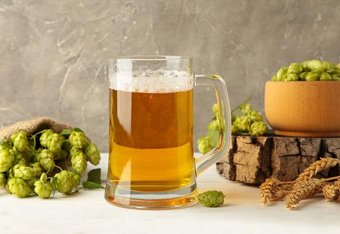 KooK Beer Mugs, Glasses Set of 4, 12.7 Oz, Clear Large Mugs, Gift for Men, With Handles, Large Drinking Cups for Tea, Coffee, Root Floats, Dishwasher and Refrigerator Safe, Durable