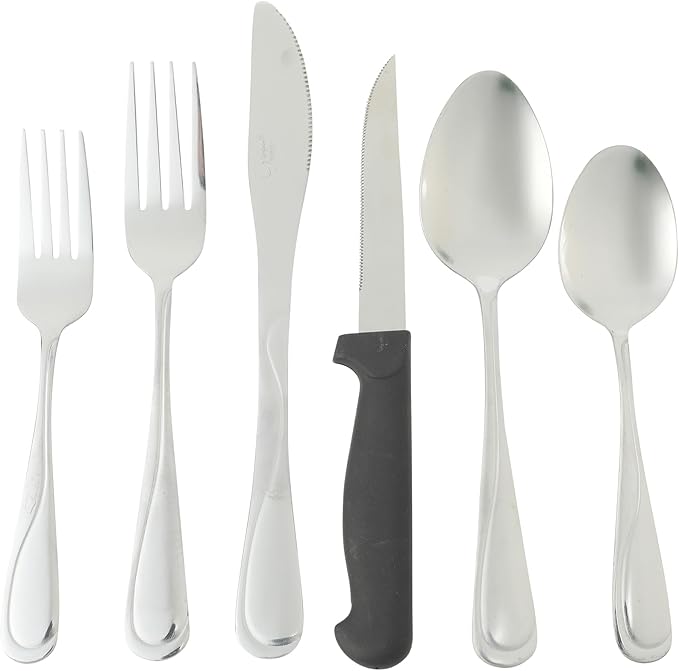 Gibson Home Trillium Plus 24-Piece Stainless Steel Flatware Utensil Set with Steak Knives – Silverware Service for 4 with Teardrop Handle Design