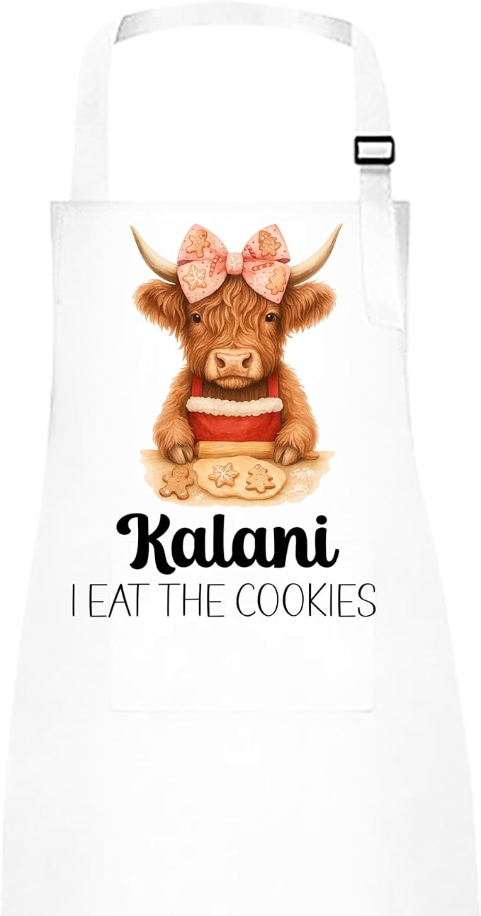 Personalized Mommy & Me Highland Cow with Bow Apron Set – Christmas Matching Family Baking Gift