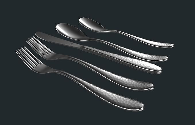 Hammered Silverware Set | Premium 18/10 Stainless Steel Flatware Service for 8 | Heavy-Duty & Dishwasher Safe | Built to Last (40-Piece, Marettimo Hammered)