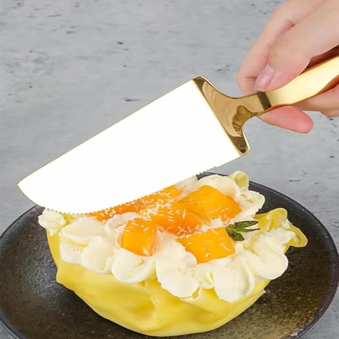 Pie Server and Cake Server Stainless Steel Set - Serrated Spatula with Elegant Ergonomic Handles for Cutting and Serving Desserts, Brownies, Lasagna (Gold)