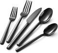 40-Piece Black Silverware Set, Heavy-Duty Stainless Steel Black Flatware Set for 8, Cutlery Set with Modern Round Handle, Mirror Polished Utensils Set, Dishwasher Safe