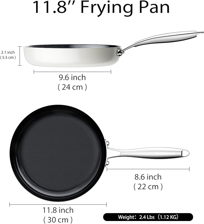 Ceramic Nonstick Frying Pan for Cooking 11.8 Inch, Non Stick Tri-Ply Stainless Steel Pan, Non Toxic Skillet, PTFE & PFOA Free, Compatible with All Stovetops, Dishwasher & Oven Safe