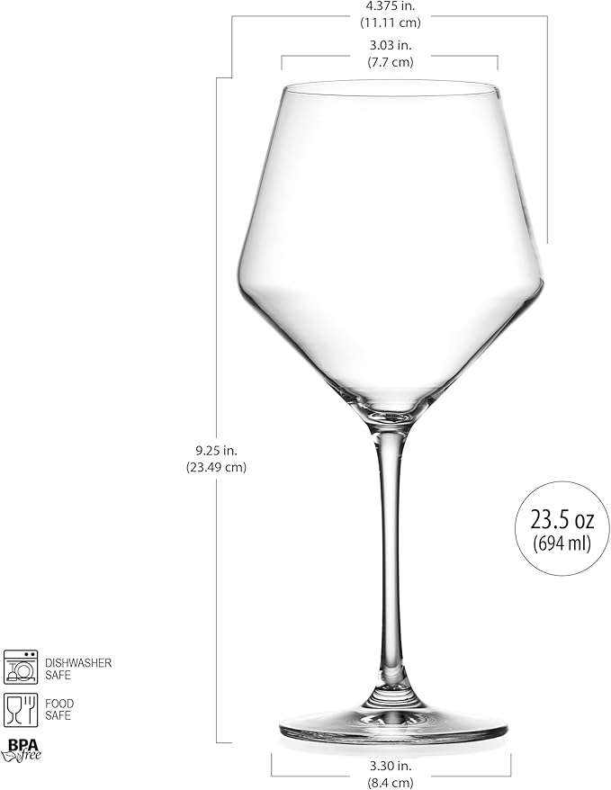 Glaver's Wine Glasses,White Red Wine Large Glasses Set of 4,Lead-Free Premium Crystal Clear Glass,Hand Blown Italian Style Burgundy Long Stem Wine Glasses,Great Gift Packaging(23oz,4pack)