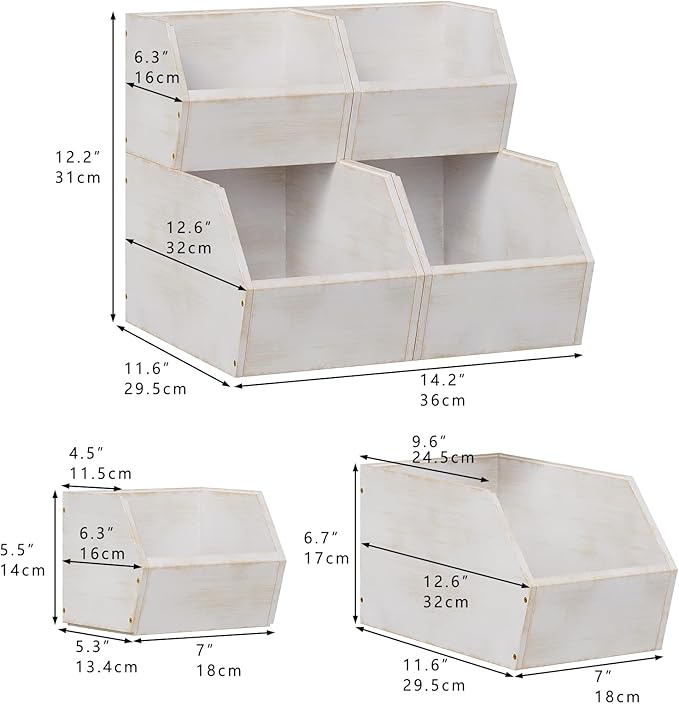 2 Set Bamboo Pantry Storage Bins Wood Stackable Baskets Potato and Onion Storage Bins Fruits Vegetable Bread Organization for Kitchen Counter