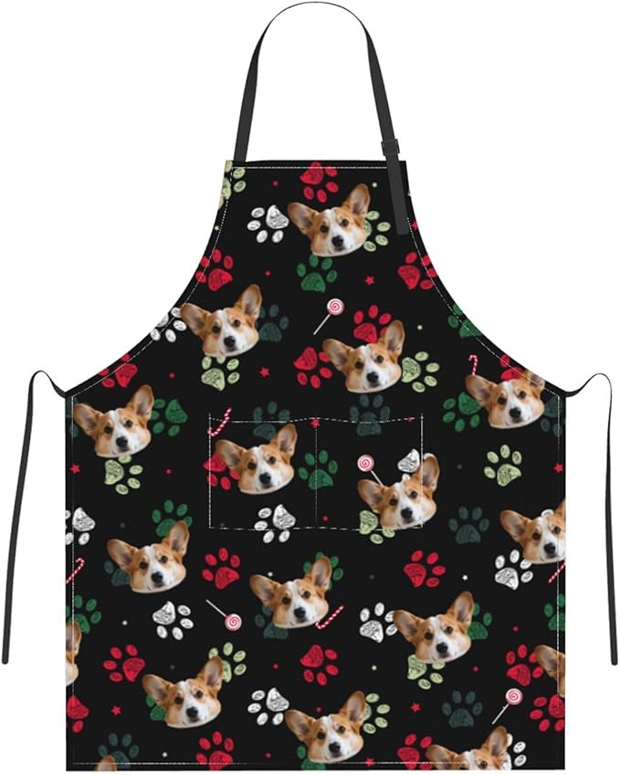 Custom Dog Face Apron for Men Women, Personalized Photo Bib Apron with Pockets, Customized Chef Aprons