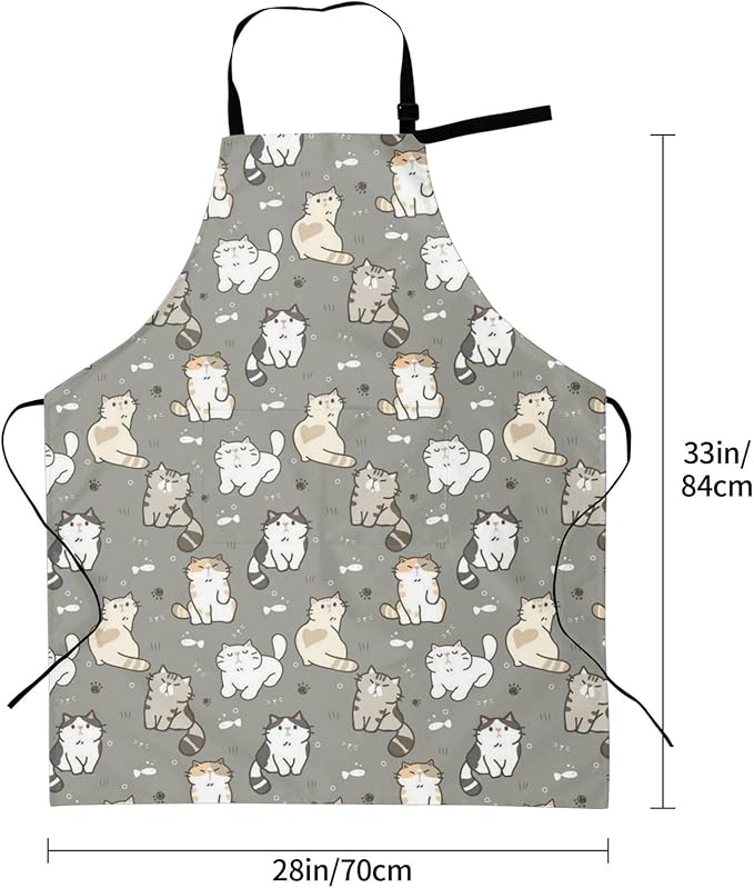 Cute Cat Apron Adjustable with 2 Pockets Cooking Kitchen Aprons for Men Women Outdoors Baking Chef Apron