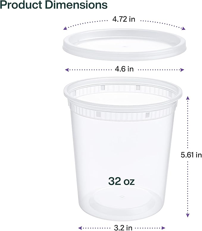 [32 oz Heavy-Duty PP Deli Containers with Lids – 50 Sets| Microwave & Freezer Safe | Durable, Leak-Resistant & Reusable | Ideal for Food Storage, Meal Prep, Restaurants & Catering