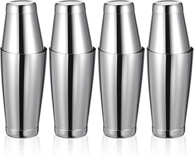 8Pcs Boston Cocktail Shaker, Professional Stainless Steel Tins Bartender Kit with 18oz & 24oz Mixed Drink Shakers Tool （Silver）