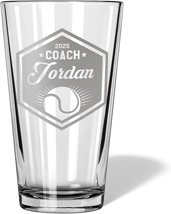 Tennis Coach Beer Glasses - Tennis Coach Gifts Personalized Coach Pint Glass Engraved Coach Award Basketball Beer Glass End of Season Gifts Coach (Tennis, Single Pint Gift Box)