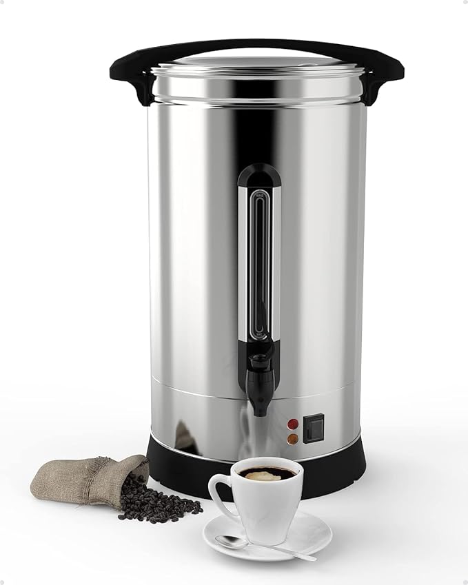 120 Cup Large Coffee Urn with Double Wall Insulation, 18L/4.8 Gallon Stainless Steel Commercial Electric Coffee Dispenser with Hot Drinks and Hot Water, for Weddings, Parties, Catering, and Buffets