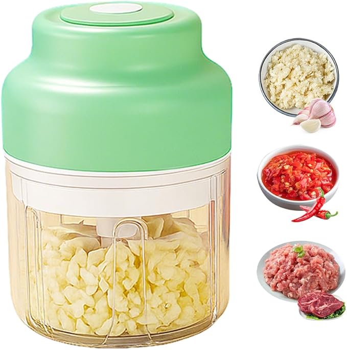 2026 Electric Garlic Chopper with USB Rechargeable Design, Portable Food Processor for Garlic, Onion, Chili, Nuts, Vegetables, One-Touch Mini Kitchen Helper (Green, 320ml)