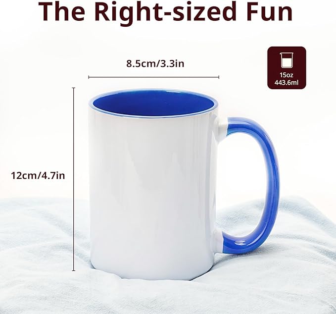 Ceramic 15oz White Sublimation Coffee Mug, Dark Blue, Case of 12