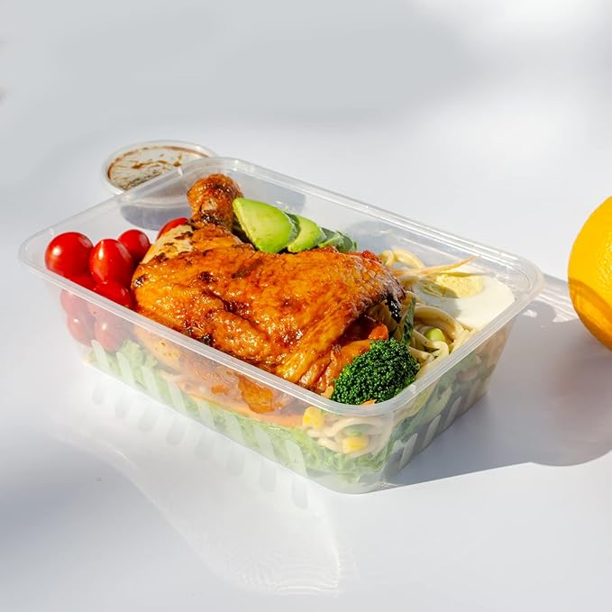 [50PK 48oz] Disposable Meal Prep Container Large For Food, Plastic Storage Containers w/Lids Freeze Microwave Safe, Clear Bento Box Stackable BPA Free Reusable