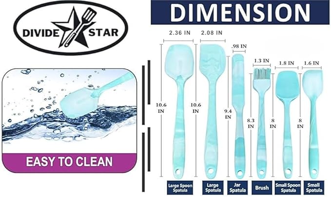 Premium Silicone Marbled Spatula Set of 6 – 446°F Heat-Resistant One-Piece Steel Core, Non-Stick Kitchen Tools for Baking, Cooking & Mixing – Dishwasher Safe (Green)