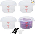 Round Food Storage Container with Lid, 2 Qt Translucent, Commercial 4 Pack of – NSF Listed, BPA-Free, Polypropylene, Non-Stick, Scale, with Labels & Measuring Cups