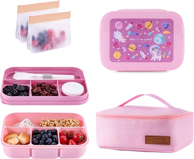 Leak-Proof, 8-Compartment Bento-Style Lunch Box - Ideal Portion Sizes for Ages 6+, Durale, Drop-Proof, Dishwasher Safe, & Made with BPA-Free Materials (pink)