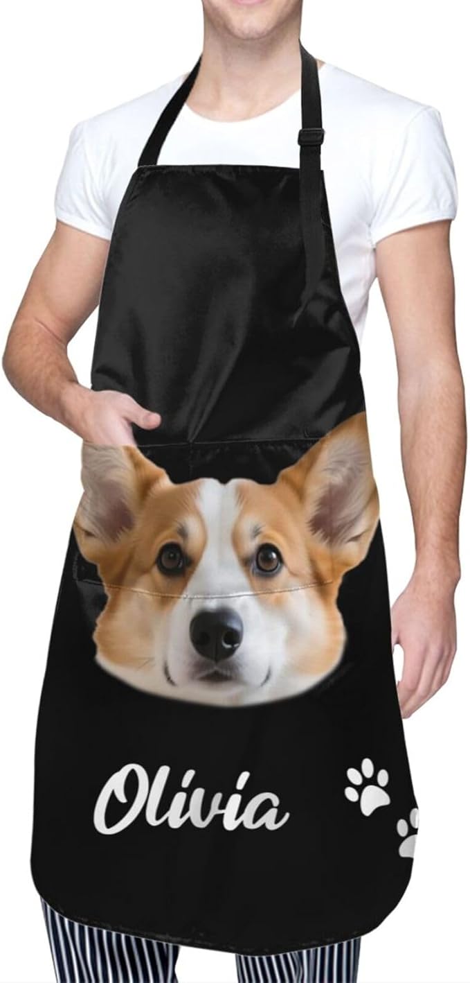 Custom Face Apron for Men Women, Personalized Photo Apron with Pockets, Customized Kitchen Aprons