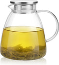 68OZ/2000ML One Touch Glass Teapot with Stainless Steel Filter Lid, Stovetop & Microwave Safe Tea Maker Water Kettle, Strainer & Cover 2 in 1 Loose Leaf Tea Steeper Pot Coffee Carafe