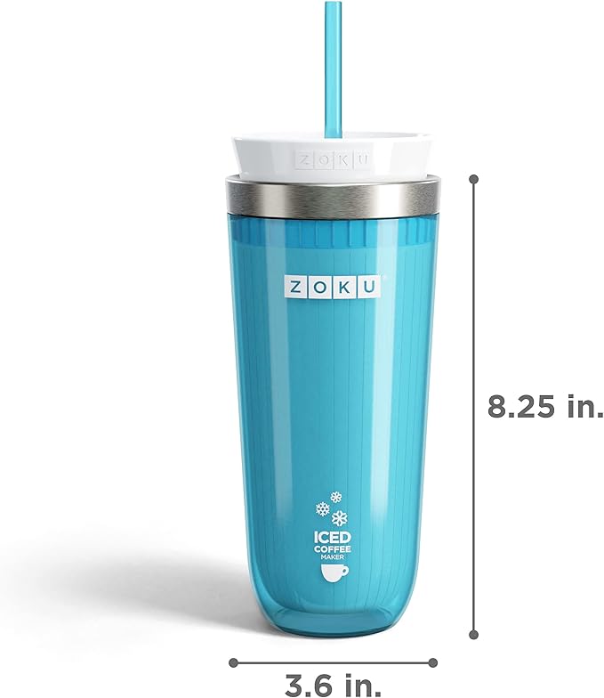 Zoku Instant Iced Coffee Maker, Reusable Beverage Chiller Cools Hot Beverages in Minutes Without Dilution, Portable 11-ounce Tumbler With Spill-resistant Lid and Straw, Teal