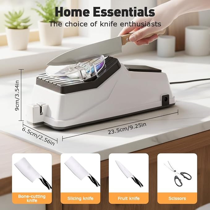 Electric Knife Sharpener, Knife Sharpening Tool with Replacement Grinding Wheel, USB Rechargeable MultiFunctional Sharpener for Kitchen Knives and Scissors,Home Restaurant Use (USB Rechargeable)
