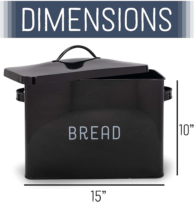 Nat & Jules Extra Large Black 15 x 10 Metal Farmhouse Bread Box - Holds Two Full Loaves