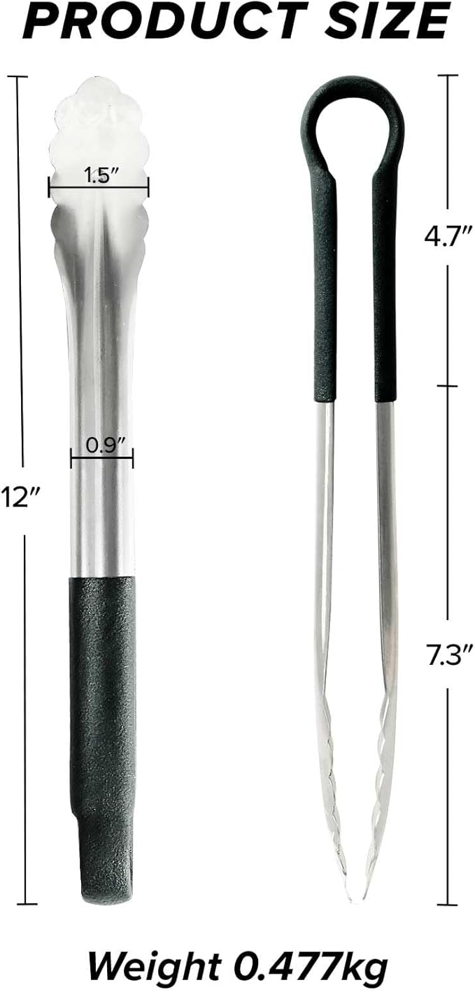 LZMS 4 Packs -12" Black Atmospherei Stainless Steel Grill Tongs,Kitchen Tongs with Non-Slip Grip for Cooking,BBQ,Buffet Dinner